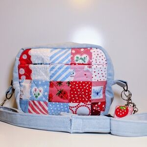 Quilted Patchwork Crossbody Bag in Red, Pink & Blue